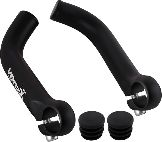 Venzo Bicycle Handlebar Extender for Mountain Hybrid Bike - Compatible with 7/8' 22.2mm - Flat Bar Ends with Plugs - 150mm - Ergonomic Design Lightweight & Durable - Matt Black