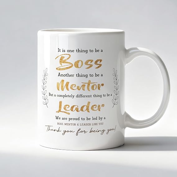 Thank You Boss Mug, Appreciation Gifts for Bosses Mentors Leaders Ceramic Coffee Mug, Farewell Going Away Retirement Gifts for Boss Mentor Leader Coffee Tea Cups 11 oz