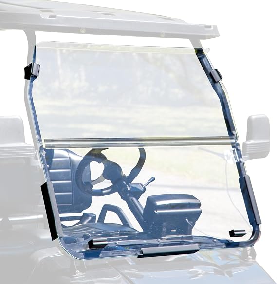 RED DOT Folding Clear Golf Cart Windshield Compatible with Evolution Classic & Forester Golf Carts | 3/16 Inch Impact Resistant Poly-Acrylic Blend | Made in the USA