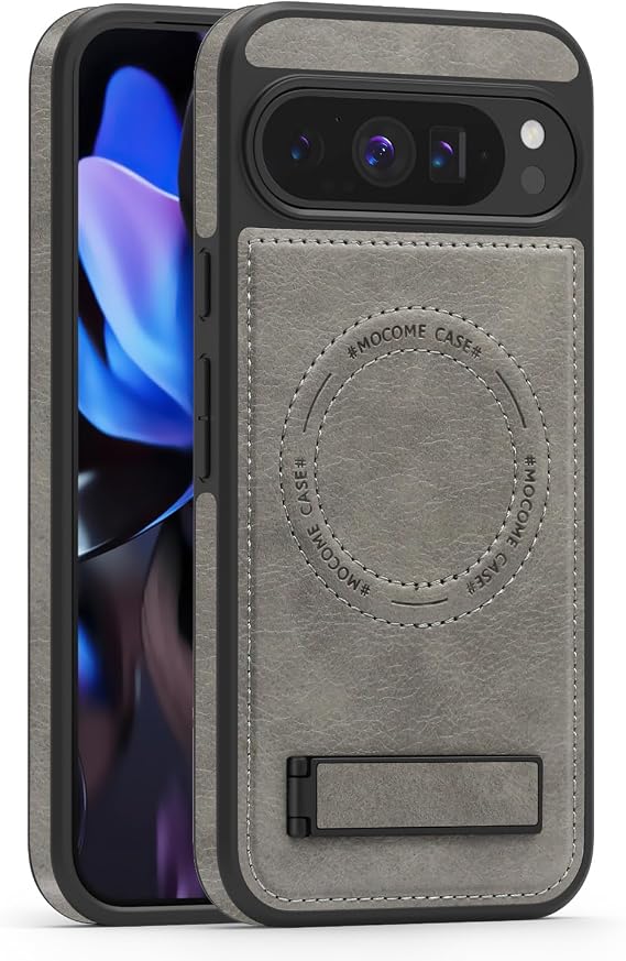 Lunivop Google Pixel 9 Pro XL 6.8インチ 2025用グレー | PUレザー Magsafe対応 磁気カバースタンド Funda para Rugged Best Phone Case