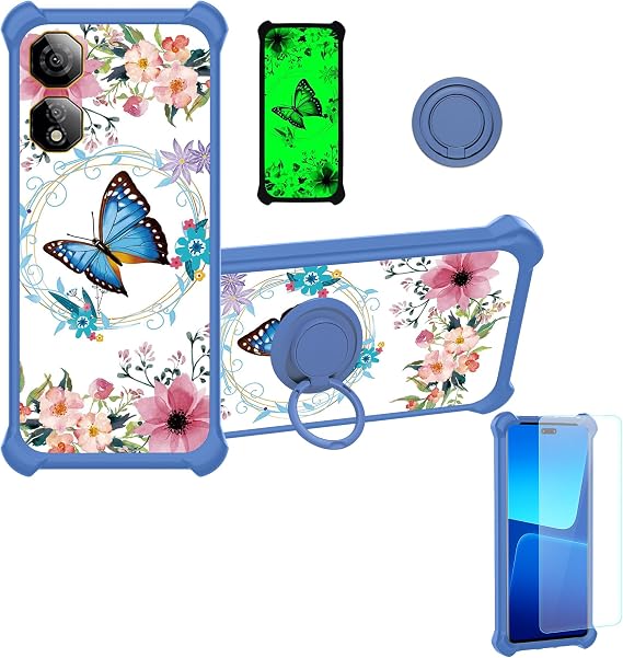 Case Compatible for nubia Neo 2 5G Phone Case Cover with 1* Tempered Glass Screen ProtectorHard PC + Soft SiliconeRing Support Luminous Effect YGL-LHD
