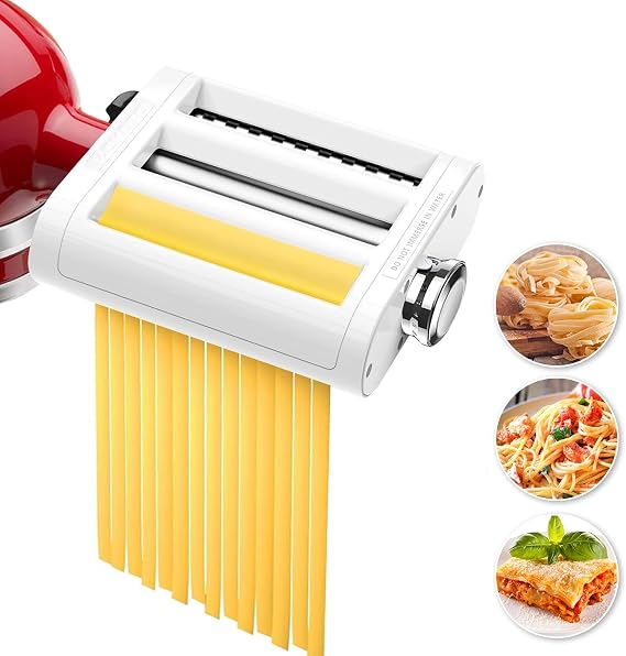 Pasta Maker 3-in-1 Attachment for KitchenAid Stand Mixers, Including Fettuccine and Spaghetti Cutter, Pasta Sheet Roller, Pasta Maker Accessories and Cleaning Brush