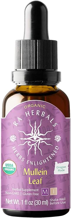 Ra Herbals Organic Mullein Leaf Liquid Extract - Respiratory System Support - 1 fl oz
