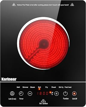 Karinear Portable Electric Cooktop, Electric Stove Single Burner Ceramic Cooktop with Touch Control,Safety Lock, Timer, Residual Heat Indicator, Overheat Protection, 1800W 110V Infrared Burner(Gold)
