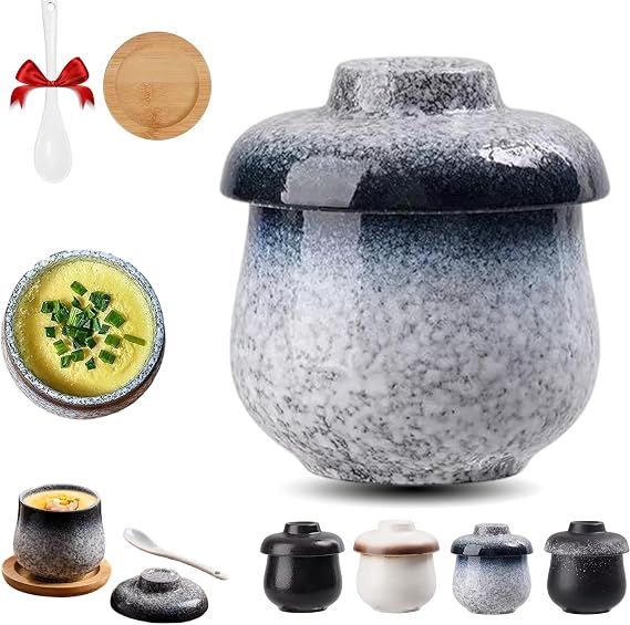 2025 New Coddled Egg Cups, Coddled Egg Cups with Lids, 250ml Vintage Ceramic Soft Boiled Egg Cooker,Single/Double Eggs Cooking, for Steaming Eggs, Making Soup, Pudding, Etc (C)