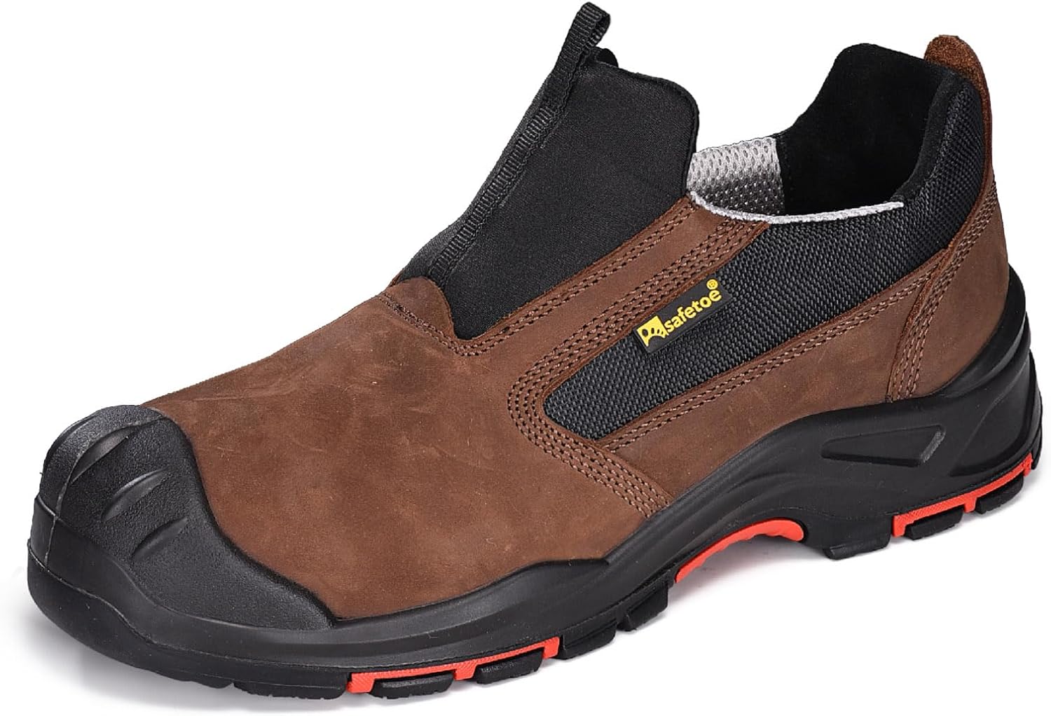 SAFETOE Mens Safety Shoes L-7525 Composite Toe Non-Steel Slip On Safety Shoes Breathable Nubuck Leather with Memory Foam Insoles Metal-Free Insulated Rubber Sole