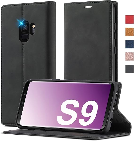 Mobile Phone Case for Samsung Galaxy S9 Leather [Premium Leather] [Stand Function] for Samsung S9 Case Leather Folding Flip Protective Case for Samsung Galaxy S9 Flip Case Leather Shockproof Case S9 Case Holster