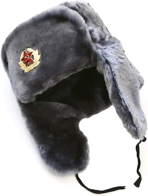 Ushanka company Gray Faux Fur Winter Hat with Army Officer Badge
