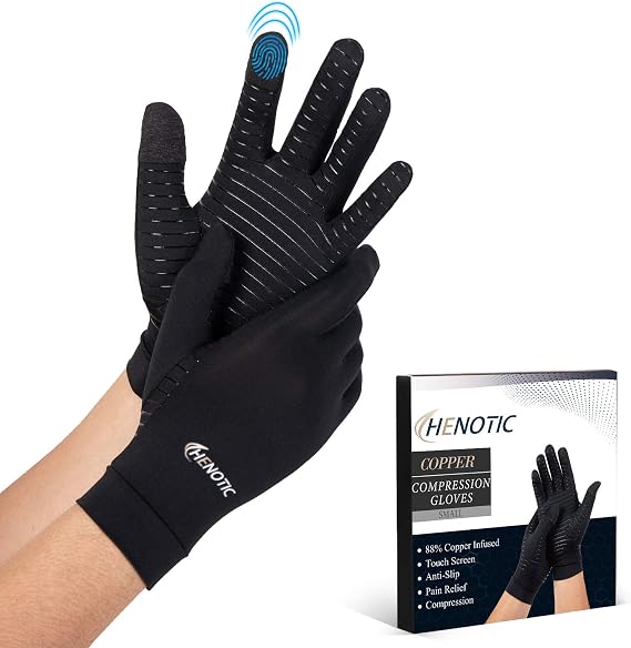 Copper Arthritis Gloves for Women Men, Touch Screen Compatible | Anti-Slip Full Finger Arthritis Compression Gloves for Relieving Carpal Tunnel Aches, Rheumatoid Pains, Joint Swell