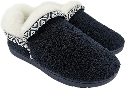 OFOOT Womens Warm Fuzzy House Slippers with Back,Faux Fur Bedroom Shoes Soft Thick Memory Foam Plush Lining Indoor Outdoor Non Slip Rubber Soles