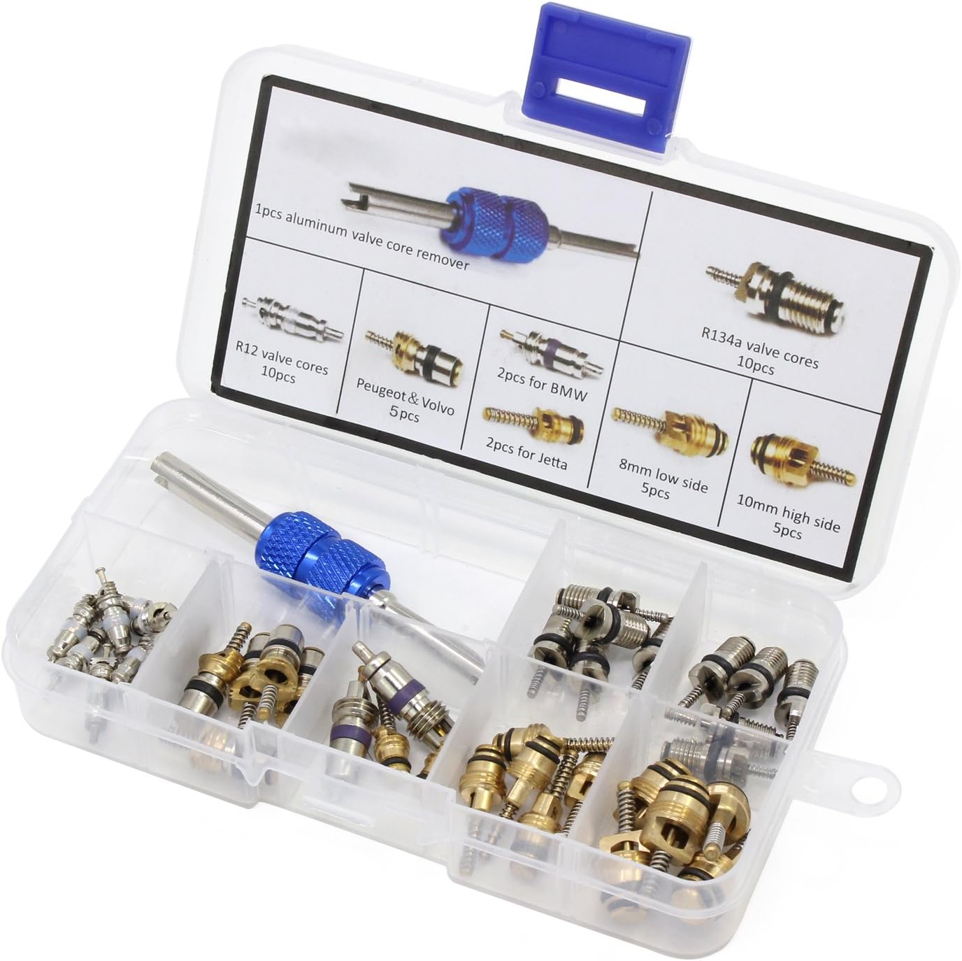 HSeaMall Conditioning AC Valve Core R12 R134a Automotive Air Conditioning Refrigeration Tire Valve Stem Cores Remover tool Assortment Kit 40PCS