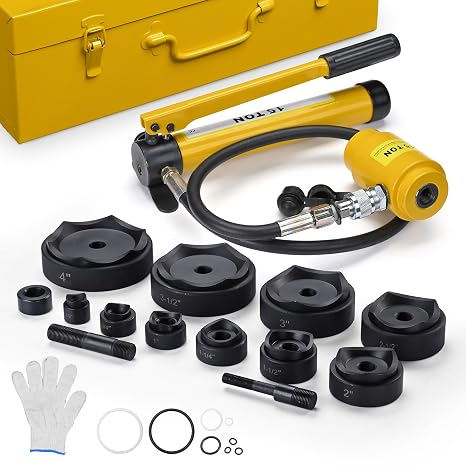 Yescom 1/2" to 4" 10-Die 15-Ton Hydraulic Knockout Punch Set - Yellow