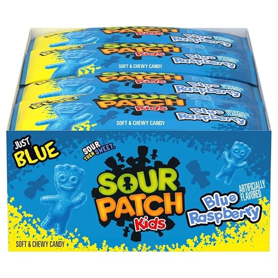 Sour Patch Kids Blue Raspberry Candy, Soft & Chewy Gummies, Sour Then Sweet, 2 oz Individual Bags, Bulk Pack (24 Count), Party Snacks & Lunchbox Treats
