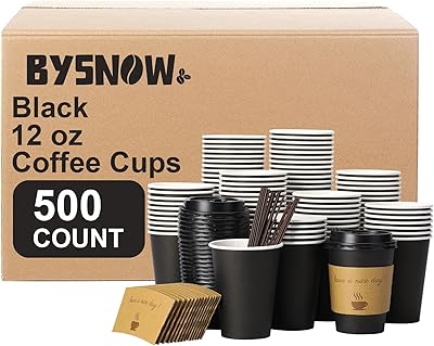 500 pack 12 oz Disposable Coffee Cups with Lids,To Go Coffee Cups for Home, Office, Cafes and Party Black 12oz