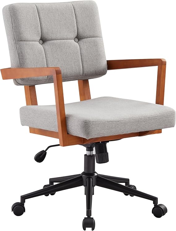 Zouron Modern Desk Chair with Wheels, Swivel Office Chair with Casters, Adjustable Height Executive Task Chairs with Arms, Grey