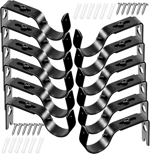 Frienda 12 Pack Curtain Rod Brackets Adjustable Wall Mounts, Bright Black