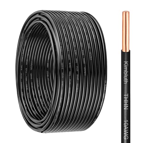 THHN Wire 10 Gauge 50 FT OFC Electrical Wire, 10 AWG Solid Copper Wire Rated up to 600V Building Wire Nylon Jacket for Residential, CNC, Ground, Industrial (10 Gauge, Black)