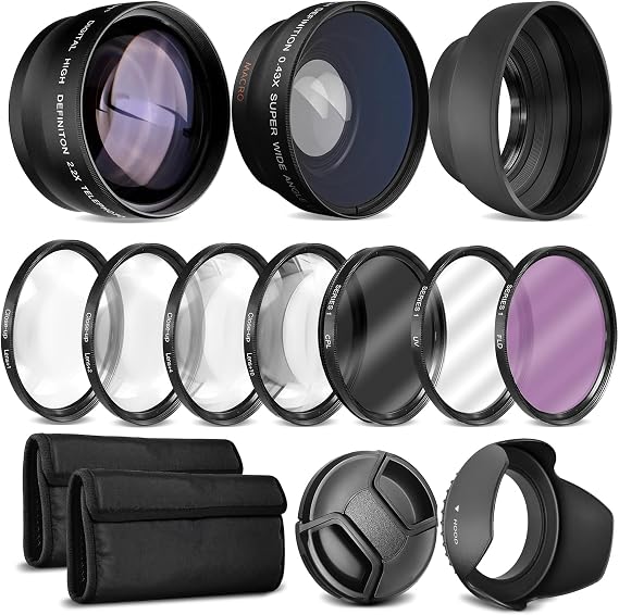 Ultra Deluxe Lens Kit for Nikon D3400, D3500, D5600 with 18-55mm Lens, Sony A7, A7III with 28-70mm, A6000, A6400, A6600 - Includes: 7pc 55mm Filter Set + 55mm Wide Angle and Telephoto Lens