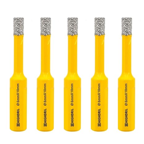 HIGHDRIL DiamantbohrerFliesenbohrer5 Stück Durchmesser 6mm mit Dreiecksschaft Vakuumgelötete Lochsäge für Keramikfliese Porzellanfliese MarmorGranit Steingut Quarz Kunststein