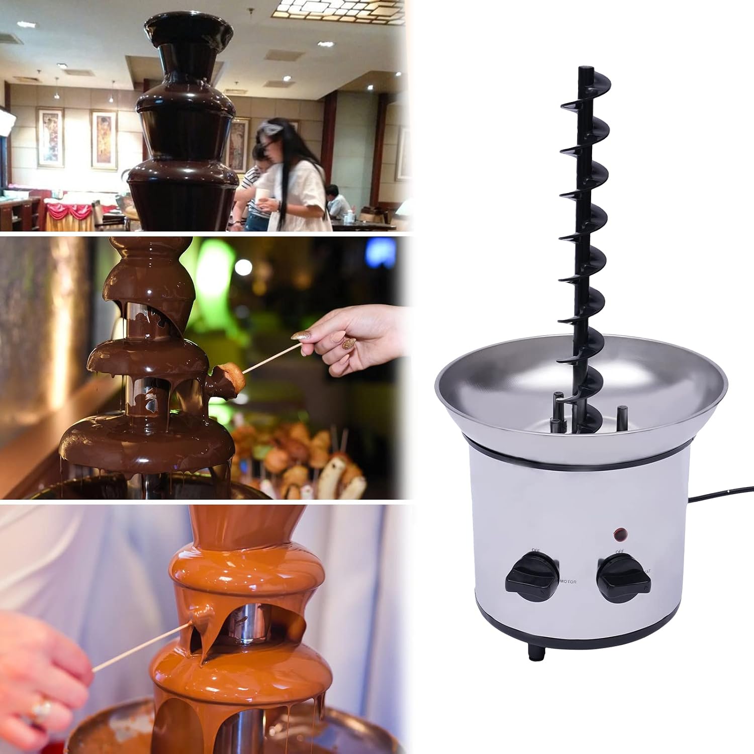 4-Tier Chocolate Fondue Fountain, 110V 170W Electric Stainless Steel Chocolate Melting Fondue Fountain, Chocolate Melts for Melting Chocolate, Candy, Butter, Cheese, Caramel