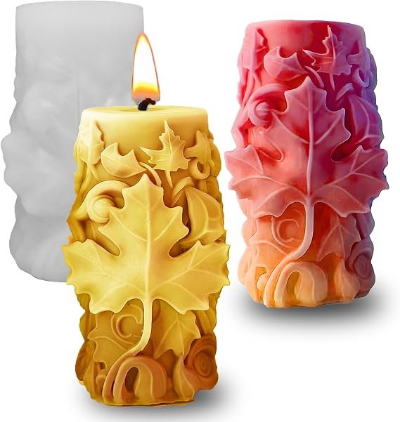 Maple Leaf Embossed Candle Molds, Autumn Leaves Pillar Candle Silicone Molds, 3D Fall Molds for Soap Wax Epoxy Resin, Fondant Chocolate Cake Dessert Decoration Molds DIY Supplies