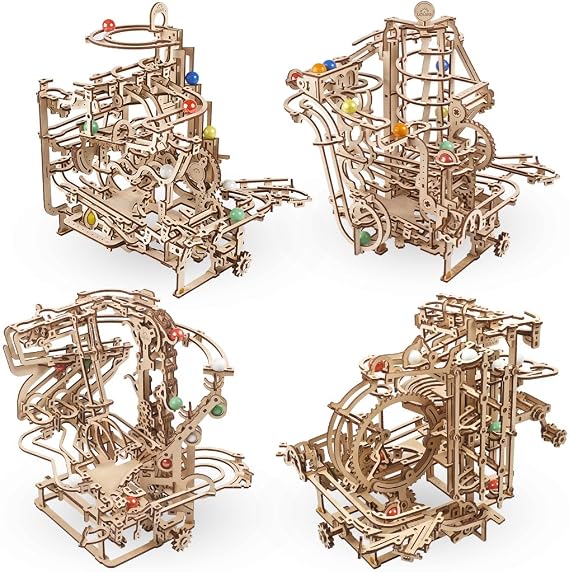 UGEARS Bundles Marble Run Holiday Set Wooden Marble Run Kit with 10 Colored Marbles - 3D Puzzles for Adults and Kids - Amusement Park Wood Marble Track 3D Puzzle - Wood Model Kit for Self-Assembly