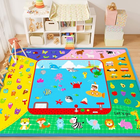 Soft Baby Play Mat for Floor,58"44" Foldable Fabric Baby Crawling Mat Rug