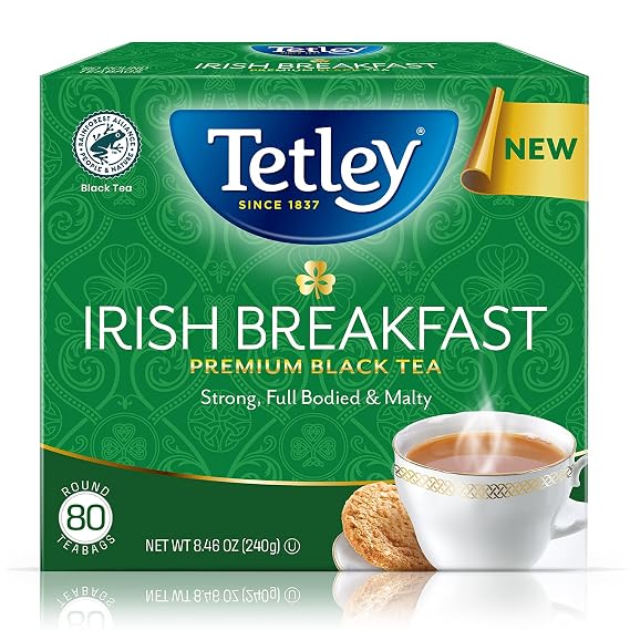 Tetley, Irish Breakfast Black Tea, 80 Count, Hot or Iced, Strong, Malty & Full-Bodied