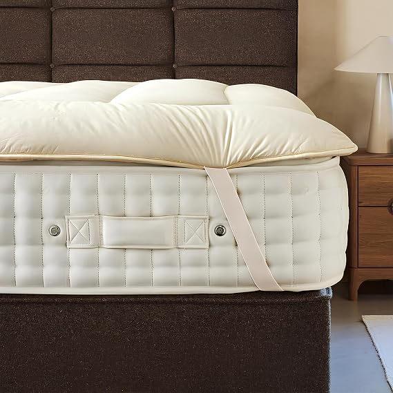 Woolroom Deluxe Mattress Topper Emperor Bed 4-5 cm - 1000gsm Certified Hypoallergenic British Wool 200tc Organic Cotton Bed Bug Resistant - Extra 100% Natural Premium Comfort