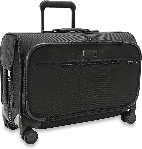 Briggs & Riley 21" Carry-On Wheeled Garment Spinner - Carry On Luggage for Travel, Suitcases with Wheels, Softside Rolling Bag for Men & Women, Built in Hook for Clothes - Baseline Collection, Black
