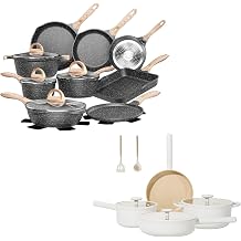 JEETEE Nonstick 23pcs Grey Bundle 13 Pcs Beige Ceramic Cookware Sets
