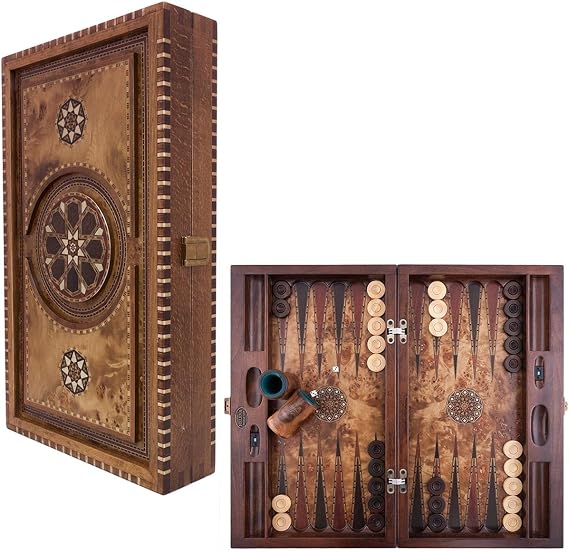 Chess and games shop Muba Backgammon Set Avalon Mosaic and Carved Design Art - Foldable Board - Classic Board Game - Size 20,5 Inch