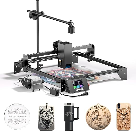 LONGER RAY5 Laser Engraver with Air Assist & LightBurn Camera, 20W Output Power,Auto Positioning & Capture, High-Precision Laser Cutter for Wood,Acrylic& Cylindrical Objects,Working Area:15.7514.37in