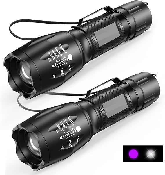 MOWETOO 2 in 1 LED Flashlight with UV Bulk Light and White Light 2 Pack | デュアルソース、ポータブル、ズーム可能、ペット尿検出器、犬猫のおしっこ、IDチェック、AC漏れ、樹脂、サソリ。