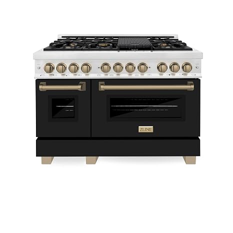 ZLINE Autograph 48 in. Legacy Dual Fuel Range in Satin Steel w/Black & Bronze Accents (RASZ-BLM-48-CB)
