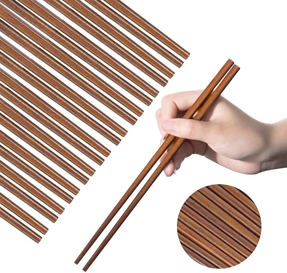 Wooden Chopsticks Reusable Dishwasher Safe Iron Wood 10 Pairs | 9.8 inch Bamboo Chopsticks Chinese Asian Korea Wood Handmade for Cooking Eating Restaurants Gourmets Noodles Portable