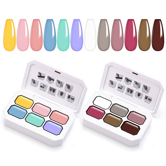 Gradient Painting Gel Kit, 12 Bright&Nude Almond Color Ombre Gel Nail Polish for Pigment Pat French Manicure Long-lasting No-wipe Soak of UV Home Nail Salon Rose of Decay Always Surprise