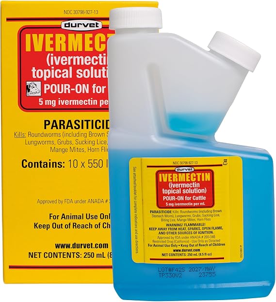 Durvet Ivermectin Pour On Cattle Dewormer 5mg/ml - Ivermectin Topical Solution 250ml