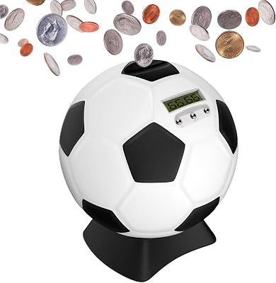 MOMMED Piggy Bank for Boys,Digital Bank,Soccer Ball Piggy Bank,Soccer Gifts for Boys,Coin Bank with Football Look,Coin Bank with Automatic LCD DisplaySmall