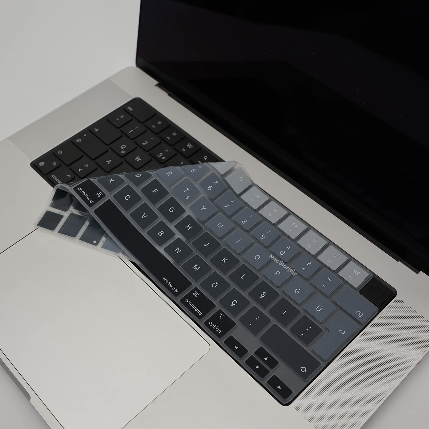 McStorey MacBook Türkçe Q Klavye Koruyucu M1-M5 | A2681 A3113 A3240 A3449 A2442 A3426 A3434 A2485 A3429 | Air 13.6-15.3 Pro 14-16 Neo 13 | Silikon Keyboard Cover Touch ID Siyah Gri