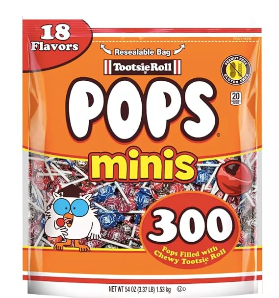 Tootise Roll Assorted Flavor Mini Pops - Bulk Bag of 300 Lollipops, 54 Ounce