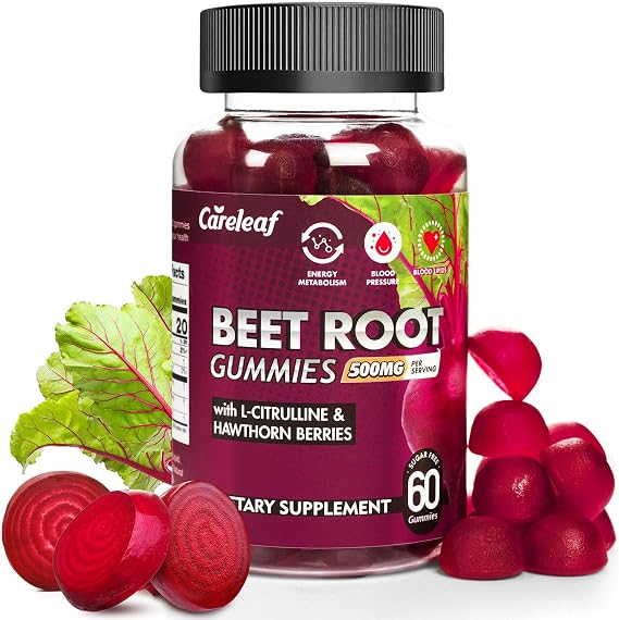 Sugar-Free Vegan Beet Root Gummies with L-Citrulline & Hawthorn Extract Nitric Oxide and Healthy Circulation Support Peach Flavor Beetroot Gummies, 60 Count
