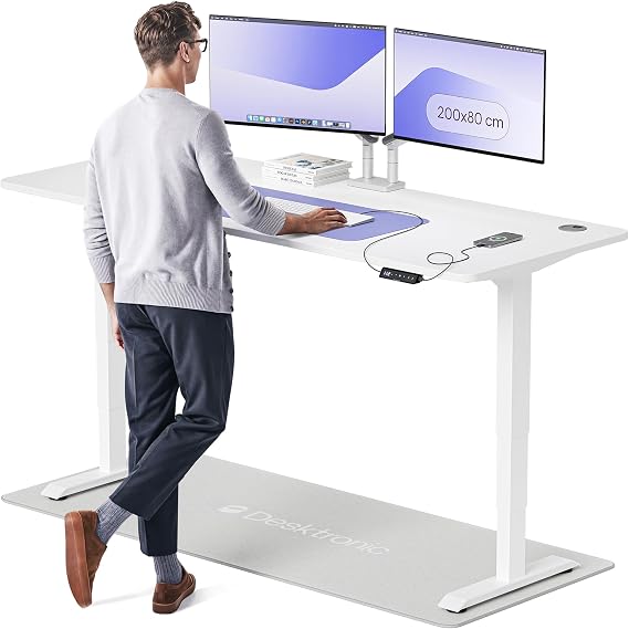 Desktronic HomePro Standing Desk – 200 x 80 cm Height Adjustable Desk with Electric Dual Motor, Touchscreen Controller & Integrated USB/USB-C, 3 Memory Presets