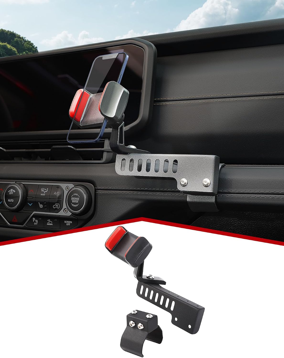 JeCar JL Passenger Side Phone Holder Mount Interior Accessories Compatible with Jeep Wrangler 2024 JL JLU & Gladiator JT Truck