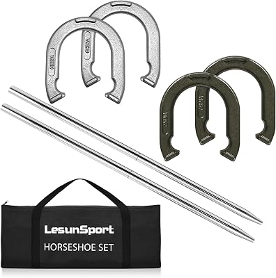 Heavy-Duty Horseshoe Outside Game Set with 4 Forged Steel Horseshoes,2 Steel Stakes and 1 Carrying Bag,Regulation Size Horseshoes Game Set for Outdoor Lawn, Beach, Backyard