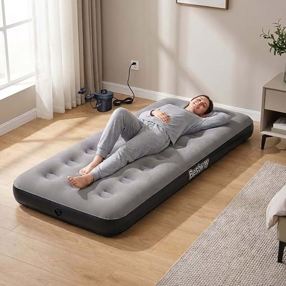 Bestway Single Single Inflatable Bed + Electric Pump 185x76x22cm 671GY BW141
