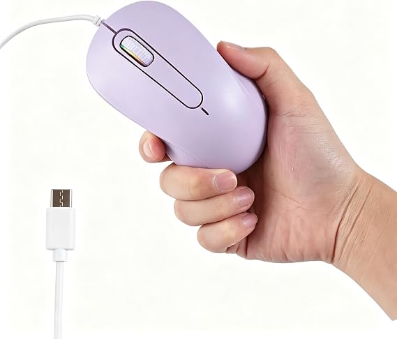 有線マウス 静音 Type-C 長さ1.5m 両手利き対応 DPI1000 人間工学 接続簡単 Windows/Mac OS/Android/PC/スマートフォン/ノートパソコン/タブレットに対応 パープル