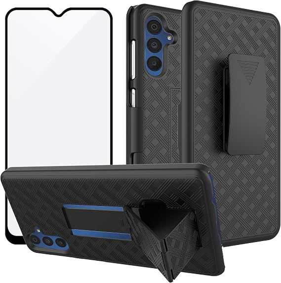 Ailiber for Samsung Galaxy A15 5G Case Clip Holster, Screen Protector-Black