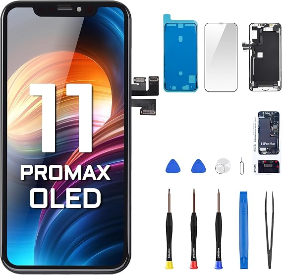 [OLED] for iPhone 11 Pro Max Screen Replacement with Front Speaker | OLED 3D Touch Display Digitizer 6.5" Full Assembly Proximity Sensor Repair Fix Tools Kit 11promax Glass A2218 A2220 A2161