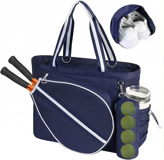Tennis Bag for Women Men Tote Bag with Shoe Compartment & Wet Pocket, Fits 2 Rackets & 15.6 Laptop, Durable Sports Gym Overnight Weekender Bag with Fence Hook